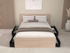 Vente-unique Lit avec 4 tiroirs 140 x 190 cm - Coloris : Naturel et noir + Sommier - VELONA