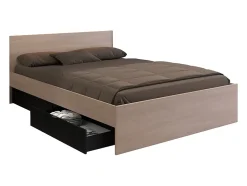 Vente-unique Lit avec 4 tiroirs 140 x 190 cm - Coloris : Naturel et noir - VELONA Discount