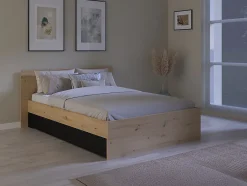 Vente-unique Lit avec 2 tiroirs 160 x 200 cm - Coloris : Naturel et noir - VARLY Hot