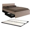 Vente-unique Lit avec 2 tiroirs 140 x 190 cm - Coloris : Naturel et noir + sommier - VELONA Hot