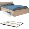 Vente-unique Lit avec 2 tiroirs 160 x 200 cm - Coloris : Naturel et blanc brillant + sommier - VELONA