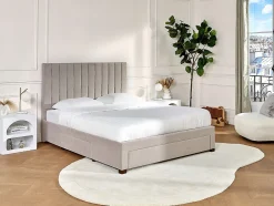Vente-unique Lit avec 3 tiroirs 160 x 200 cm - Tissu - Beige - LIAKO