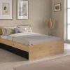 Vente-unique Lit avec 2 tiroirs 140 x 190/200 cm - Coloris : Naturel et noir - VARLY New