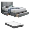 Vente-unique Lit avec 3 tiroirs 160 x 200 cm - Tissu - Gris + Matelas - LIAKO