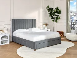 Vente-unique Lit avec 3 tiroirs 160 x 200 cm - Tissu - Gris + Matelas - LIAKO
