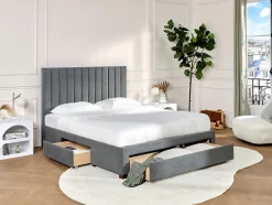 Vente-unique Lit avec 3 tiroirs 160 x 200 cm - Tissu - Gris + Matelas - LIAKO