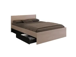 Vente-unique Lit avec 2 tiroirs 160 x 200 cm - Coloris : Naturel et noir + sommier - VELONA Discount