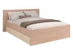 Vente-unique Lit avec 4 tiroirs 140 x 190 cm - coloris : Naturel et beige - VELONA