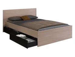 Vente-unique Lit avec 2 tiroirs 140 x 190 cm - Coloris : Naturel et noir - VELONA