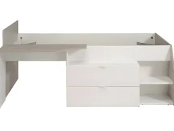 Enfant Vente-unique Lit avec bureau et rangements - 90 x 190/200 cm - Blanc et naturel + Sommier + Matelas - GISELE