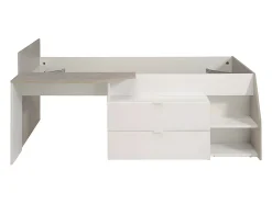 Vente-unique Lit avec bureau et rangements - 90 x 190/200 cm - Blanc et naturel - GISELE Best