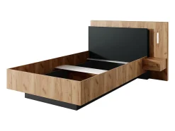 Vente-unique Lit avec chevets 120 x 200 cm - 2 tiroirs - Avec LEDs - Coloris : Naturel et anthracite + Sommier - FRANCOLI Clearance