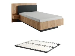 Vente-unique Lit avec chevets 120 x 200 cm - 2 tiroirs - Avec LEDs - Coloris : Naturel et anthracite + Sommier - FRANCOLI Clearance