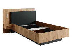 Vente-unique Lit avec chevets 120 x 200 cm - 2 tiroirs - Avec LEDs - Coloris : Naturel et anthracite + Sommier - FRANCOLI Clearance