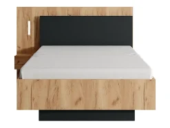 Vente-unique Lit avec chevets 120 x 200 cm - 2 tiroirs - Avec LEDs - Coloris : Naturel et anthracite + Sommier - FRANCOLI Clearance
