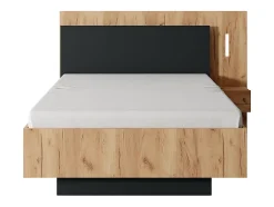 Vente-unique Lit avec chevets 120 x 200 cm - 2 tiroirs - Avec LEDs - Coloris : Naturel et anthracite + Sommier - FRANCOLI Clearance