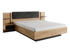 Vente-unique Lit avec chevets 160 x 200 cm - Avec LEDs - Coloris : Naturel et anthracite - ELYNIA Discount