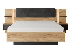 Vente-unique Lit avec chevets 160 x 200 cm - Avec LEDs - Coloris : Naturel et anthracite - ELYNIA Discount