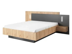 Vente-unique Lit avec chevets 160 x 200 cm - 2 tiroirs - Avec LEDs - Coloris : Naturel et anthracite - FRANCOLI