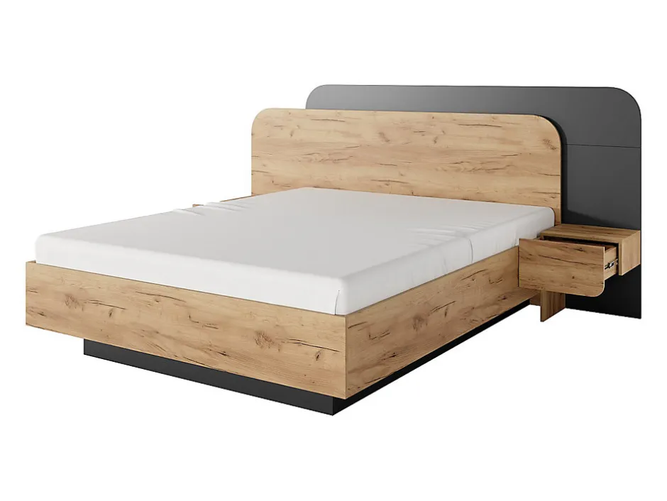 Vente-unique Lit avec chevets 160 x 200 cm - Avec LEDs - Coloris : Naturel et anthracite - DESADO