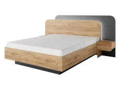 Vente-unique Lit avec chevets 160 x 200 cm - Avec LEDs - Coloris : Naturel et anthracite - DESADO