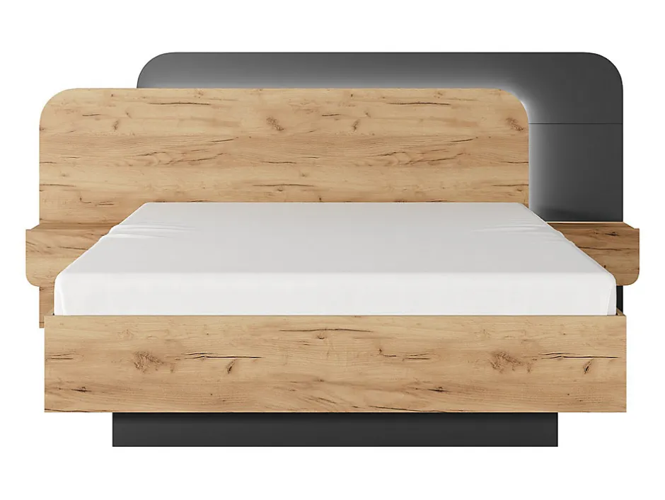 Vente-unique Lit avec chevets 160 x 200 cm - Avec LEDs - Coloris : Naturel et anthracite - DESADO