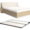 Vente-unique Lit avec chevets 160 x 200 cm - Avec LEDs - Coloris : Beige et naturel + Sommier - LYORIMA