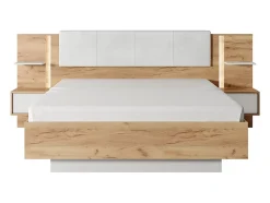 Vente-unique Lit avec chevets 160 x 200 cm - Avec LEDs - Coloris : Naturel et blanc - ELYNIA Best
