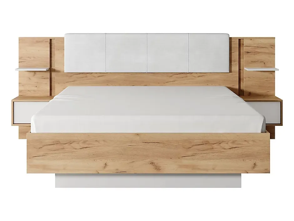 Vente-unique Lit avec chevets 160 x 200 cm - Avec LEDs - Coloris : Naturel et blanc - ELYNIA Best