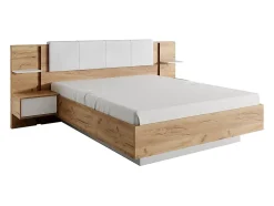 Vente-unique Lit avec chevets 160 x 200 cm - Avec LEDs - Coloris : Naturel et blanc - ELYNIA Best