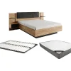 Vente-unique Lit avec chevets 160 x 200 cm - Avec LEDs - Coloris : Naturel et anthracite + Sommier + Matelas - ELYNIA