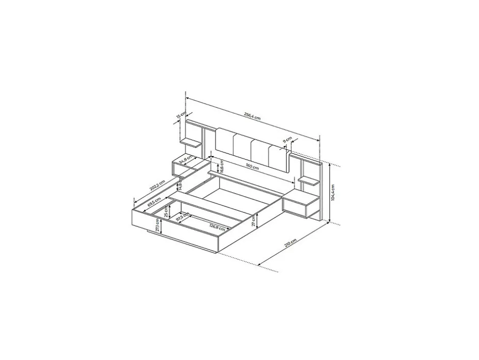 Vente-unique Lit avec chevets 160 x 200 cm - Avec LEDs - Coloris : Naturel et anthracite + Sommier + Matelas - ELYNIA
