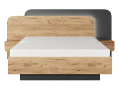 Vente-unique Lit avec chevets 160 x 200 cm - Avec LEDs - Coloris : Naturel et anthracite + Sommier - DESADO Discount