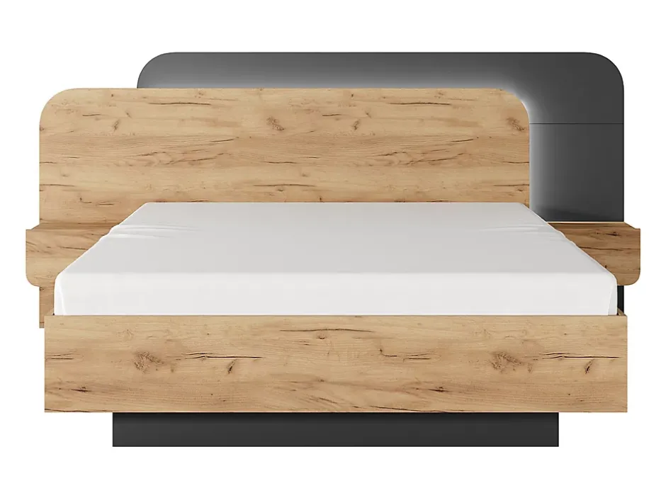 Vente-unique Lit avec chevets 160 x 200 cm - Avec LEDs - Coloris : Naturel et anthracite + Sommier - DESADO Discount