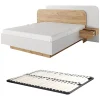 Vente-unique Lit avec chevets 160 x 200 cm - Avec LEDs - Coloris : Naturel et blanc + Sommier - DESADO
