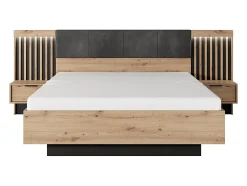 Vente-unique Lit avec chevets 160 x 200 cm - Avec LEDs - Coloris : Naturel et noir - ARIADA