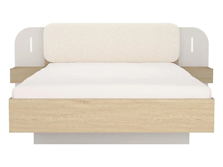 Vente-unique Lit avec chevets 160 x 200 cm - Avec LEDs - Coloris : Beige et naturel - LYORIMA