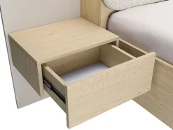 Vente-unique Lit avec chevets 160 x 200 cm - Avec LEDs - Coloris : Beige et naturel - LYORIMA