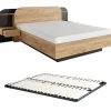Vente-unique Lit avec chevets 160 x 200 cm - Avec LEDs - Coloris : Naturel et noir + Sommier - JUVISIA