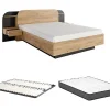 Vente-unique Lit avec chevets 160 x 200 cm - Avec LEDs - Coloris : Naturel et noir + Sommier + Matelas - JUVISIA