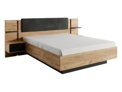 Vente-unique Lit avec chevets 140 x 190 cm - Avec LEDs - Coloris : Naturel et anthracite - ELYNIA