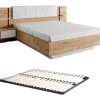 Vente-unique Lit avec chevets 160 x 200 cm - Avec LEDs - Coloris : Naturel et blanc + Sommier - ELYNIA