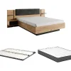 Vente-unique Lit avec chevets 160 x 200 cm - Avec LEDs - Coloris : Naturel et anthracite + Sommier + Matelas - ELYNIA
