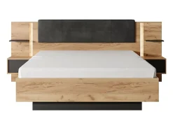 Vente-unique Lit avec chevets 140 x 190 cm - Avec LEDs - Coloris : Naturel et anthracite + Sommier - ELYNIA Clearance