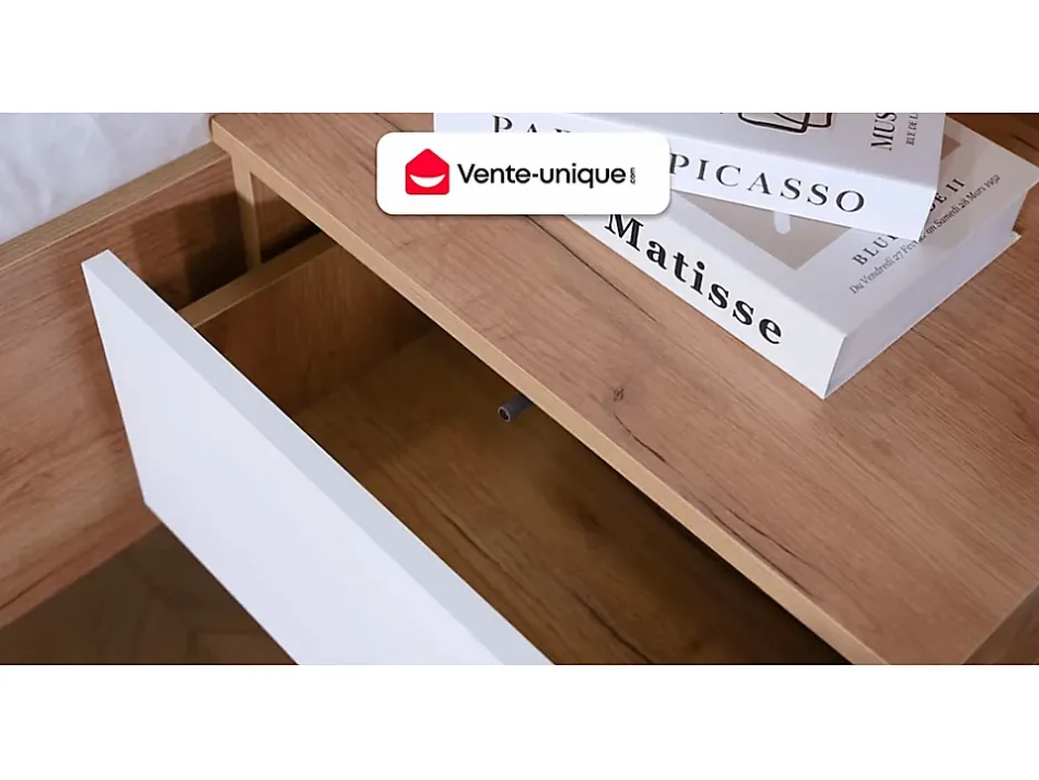 Vente-unique Lit avec chevets 140 x 190 cm - Avec LEDs - Coloris : Naturel et anthracite + Sommier - ELYNIA Clearance