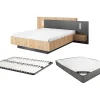 Vente-unique Lit avec chevets 160 x 200 cm - 2 tiroirs - Avec LEDs - Coloris : Naturel et anthracite + Sommier + Matelas - FRANCOLI