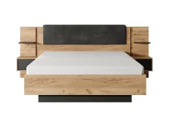 Vente-unique Lit avec chevets 160 x 200 cm - Avec LEDs - Coloris : Naturel et anthracite + Sommier + Matelas - ELYNIA Sale