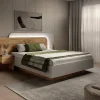 Vente-unique Lit avec chevets 160 x 200 cm - Avec LEDs - Coloris : Naturel et blanc - DESADO Online