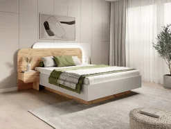 Vente-unique Lit avec chevets 160 x 200 cm - Avec LEDs - Coloris : Naturel et blanc - DESADO Online