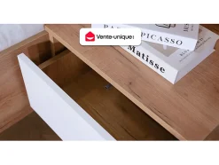 Vente-unique Lit avec chevets 140 x 190 cm - 2 tiroirs - Avec LEDs - Coloris : Naturel et anthracite + Sommier + Matelas - FRANCOLI